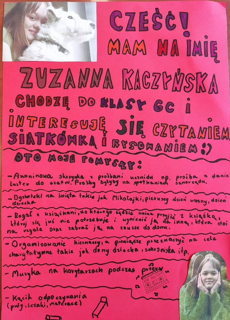 Pomysł Na Plakat Na Przewodniczącą Szkoły Kandydatki na przewodniczącą Samorządu Uczniowskiego 2021/2022 – Szkoła